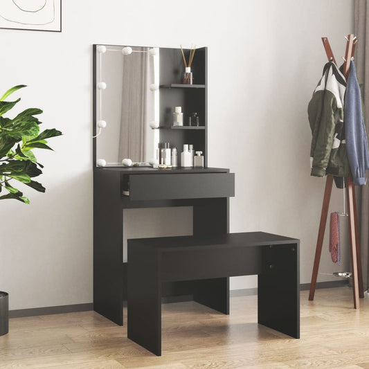 HKH Conjunto de Toucador com Luzes LED - Preto