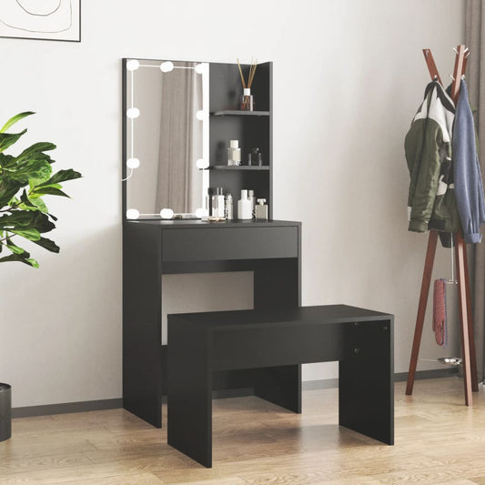 HKH Conjunto de Toucador com Luzes LED - Preto