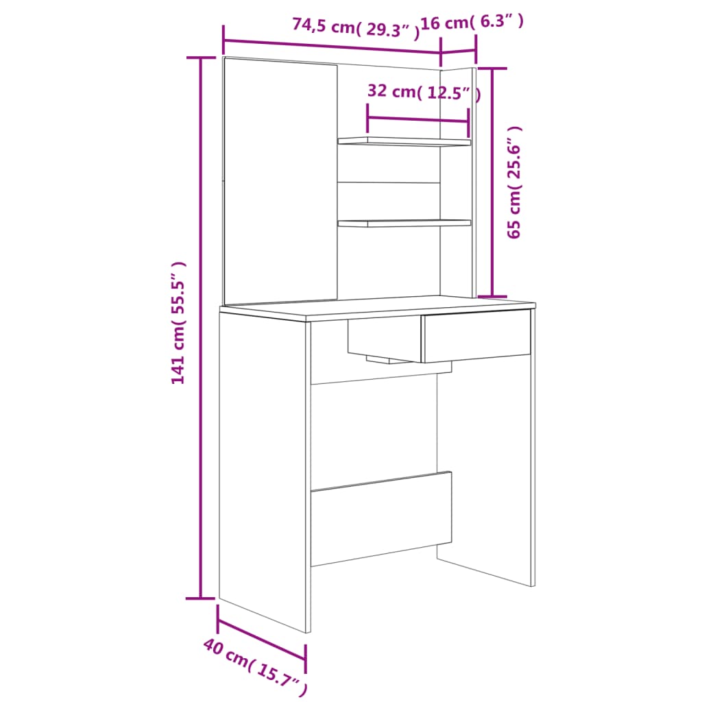HKH Conjunto de Toucador - 74,5x40x141 Cm - Preto