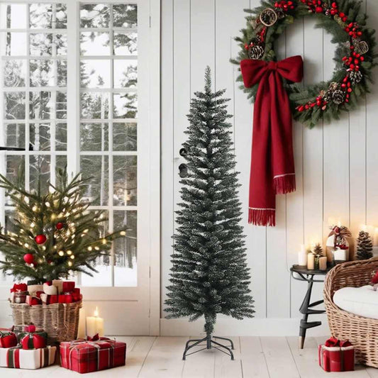 HKH Árvore de Natal Artificial Fina com Suporte Verde em PVC