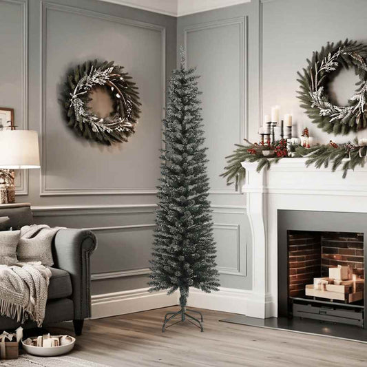 HKH Árvore de Natal Artificial Fina com Suporte Verde em PVC