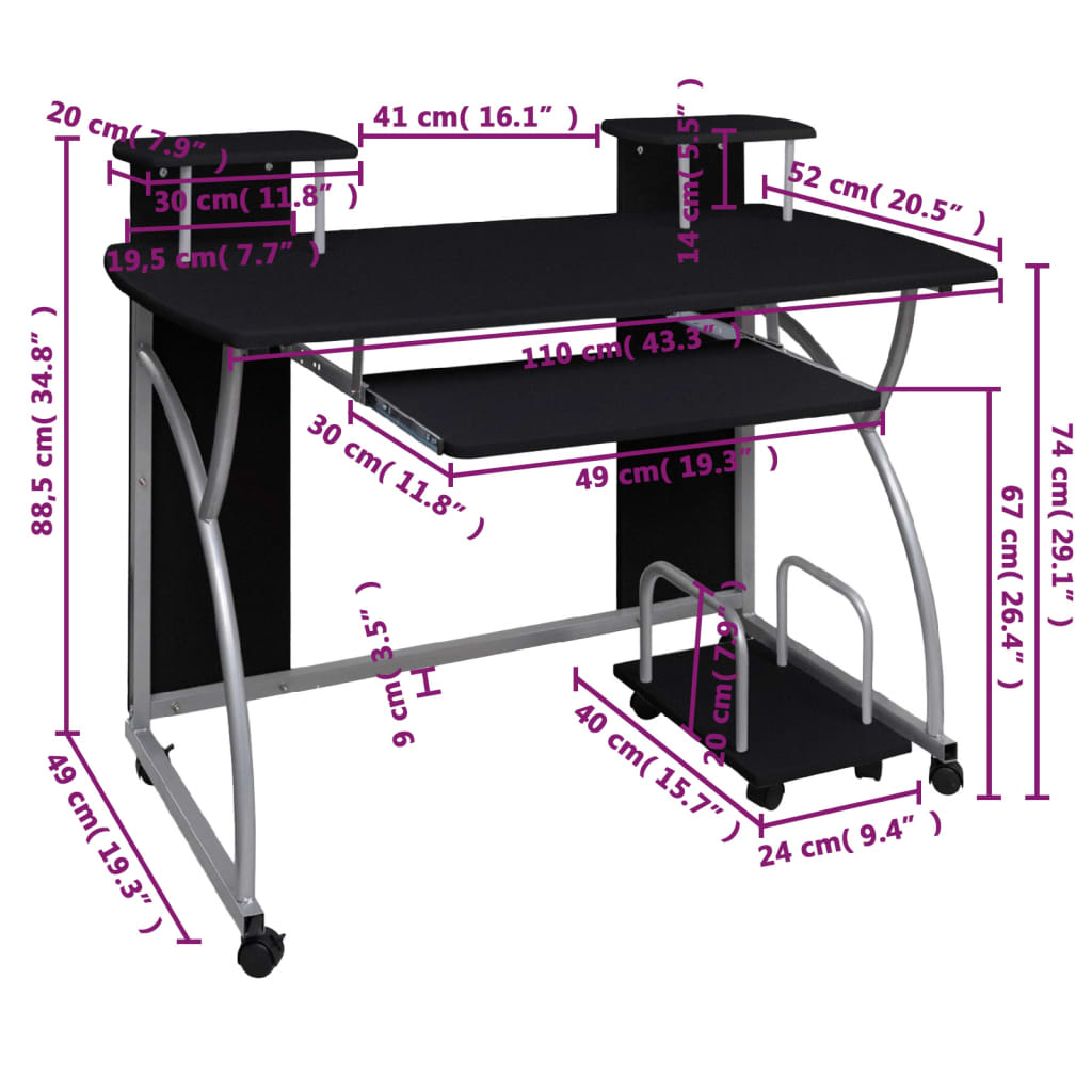 HKH Escritorio para computadora, 5 cm madera contrachapada - Negro