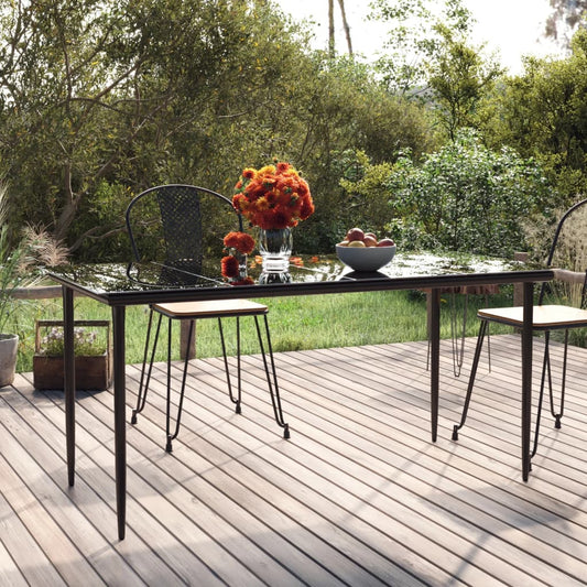 HKH Mesa de Jantar para Jardim Aço/vidro Temperado - Preto
