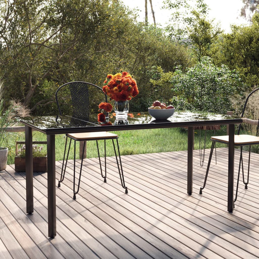 HKH Mesa de Jantar para Jardim Aço/vidro Temperado - Preto