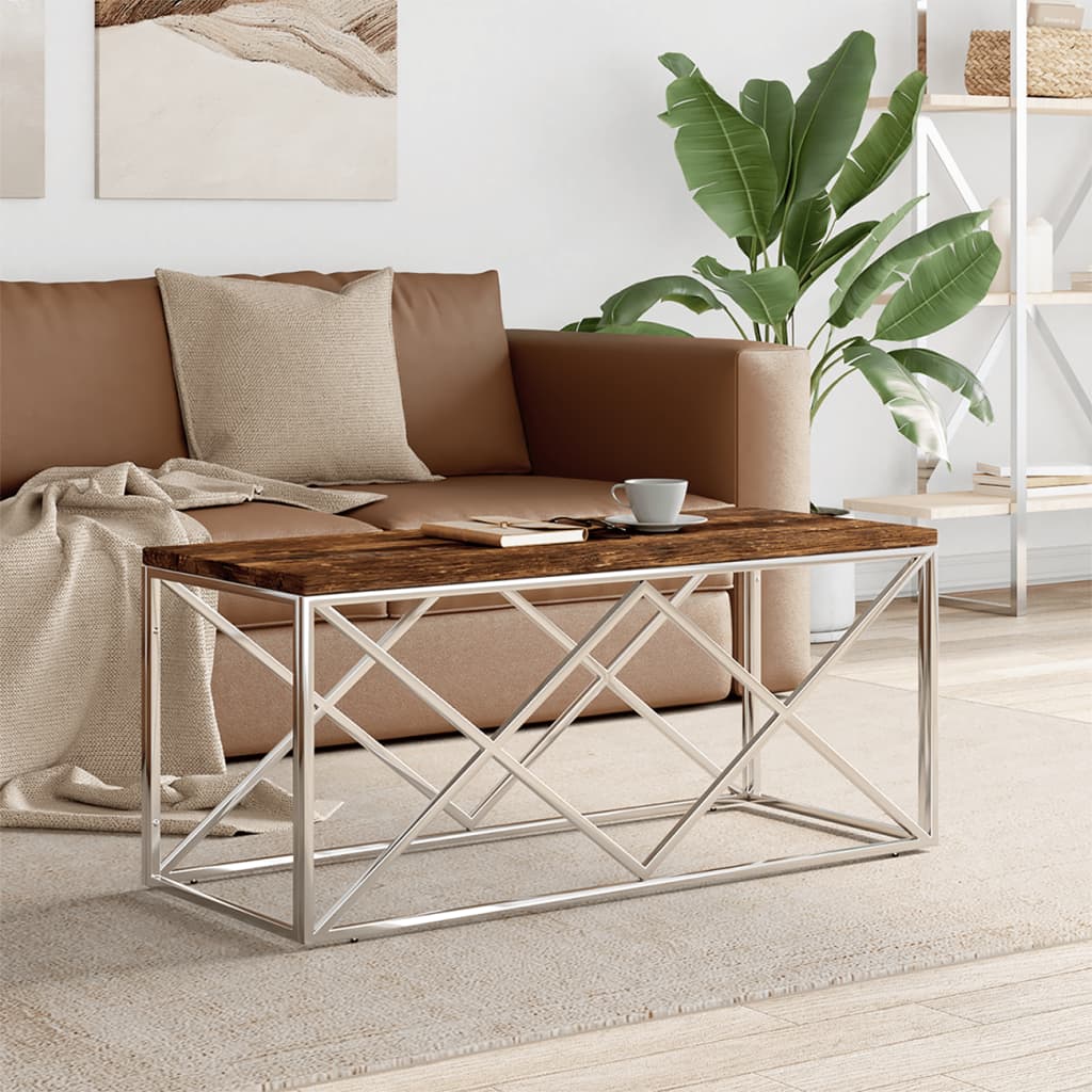 Mesa de centro HKH de acero inoxidable y madera maciza reciclada