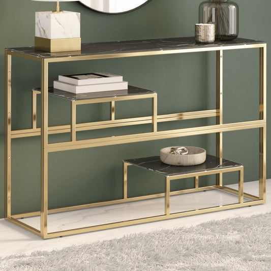 HKH Mesa Consola em Aço Inoxidável e Vidro Temperado - Dourado