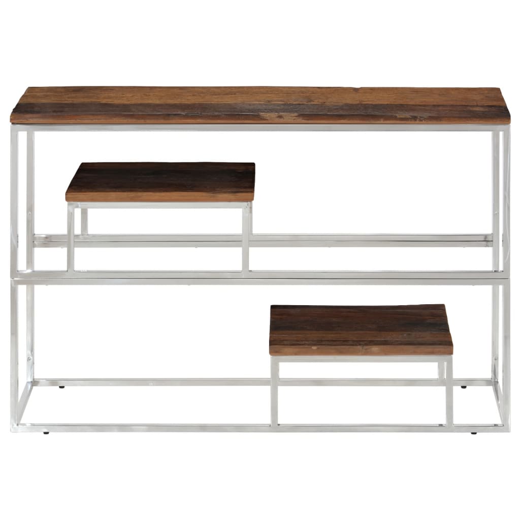Mesa consola HKH de madera de traviesa maciza y acero inoxidable - Plateado
