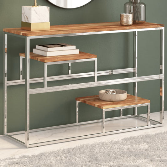 HKH Mesa Consola en Acacia Maciza y Acero Inoxidable - Plateado