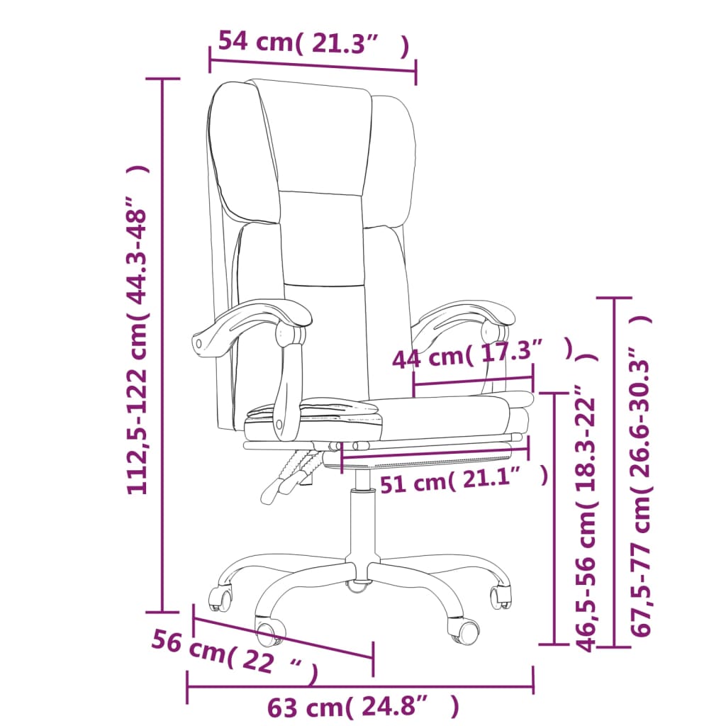 HKH Silla de Oficina Reclinable de Cuero Sintético - Negro