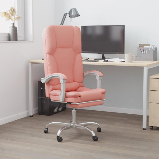 HKH Cadeira Escritório Massagens Reclinável em Couro Artificial - Rosa