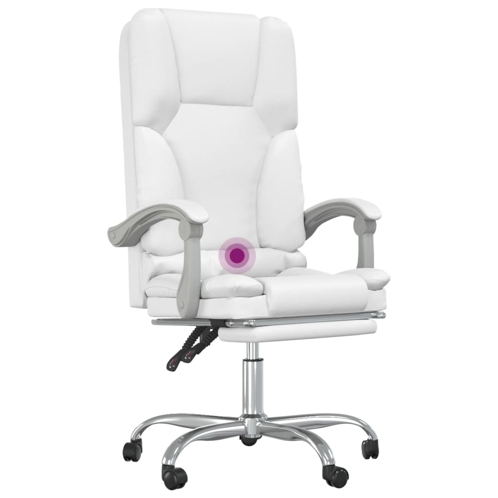 HKH Cadeira Escritório Massagens Reclinável em Couro Artificial - Branco