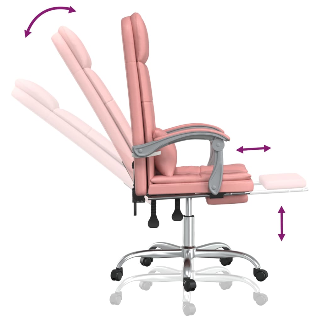 HKH Cadeira Escritório Massagens Reclinável em Couro Artificial - Rosa