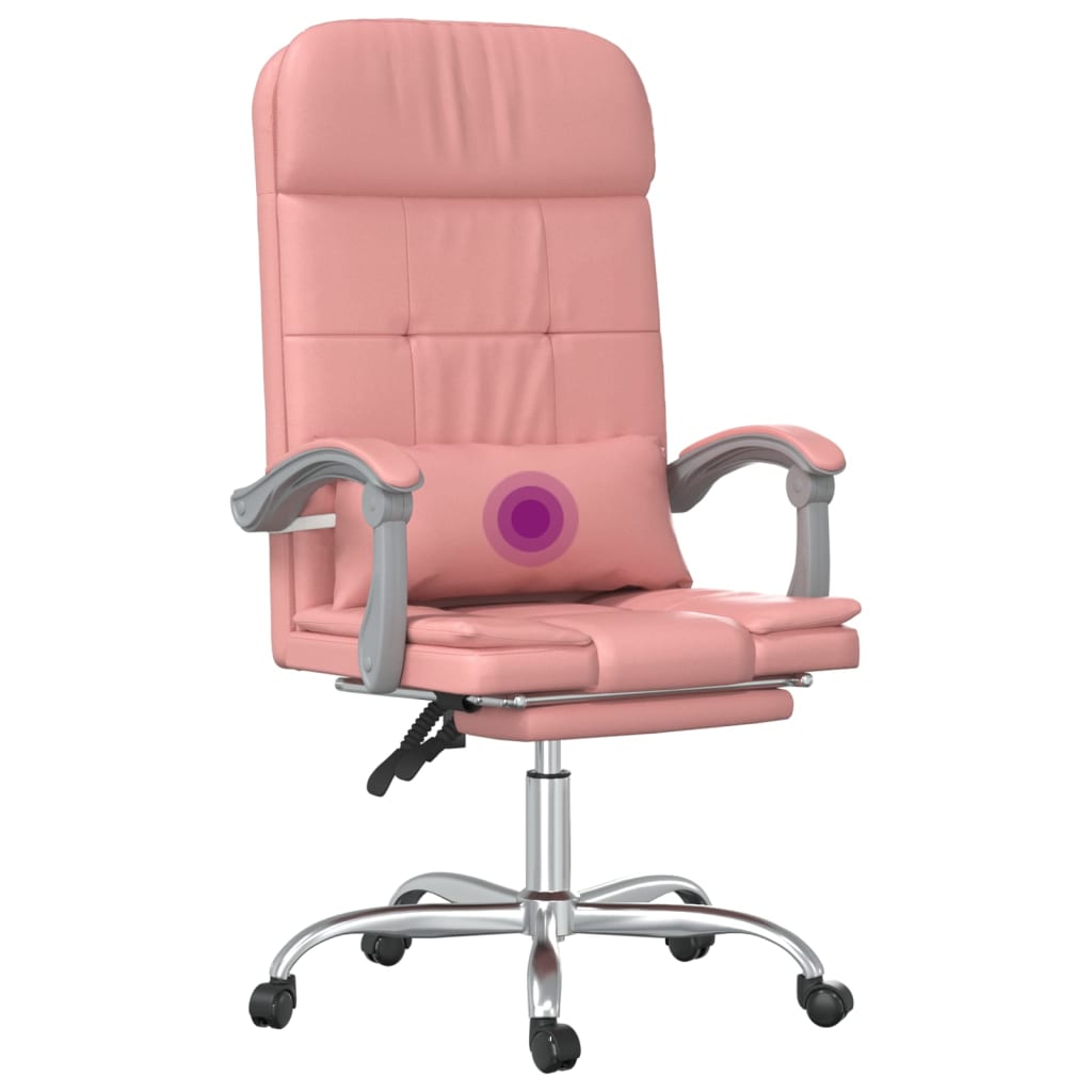 HKH Cadeira Escritório Massagens Reclinável em Couro Artificial - Rosa