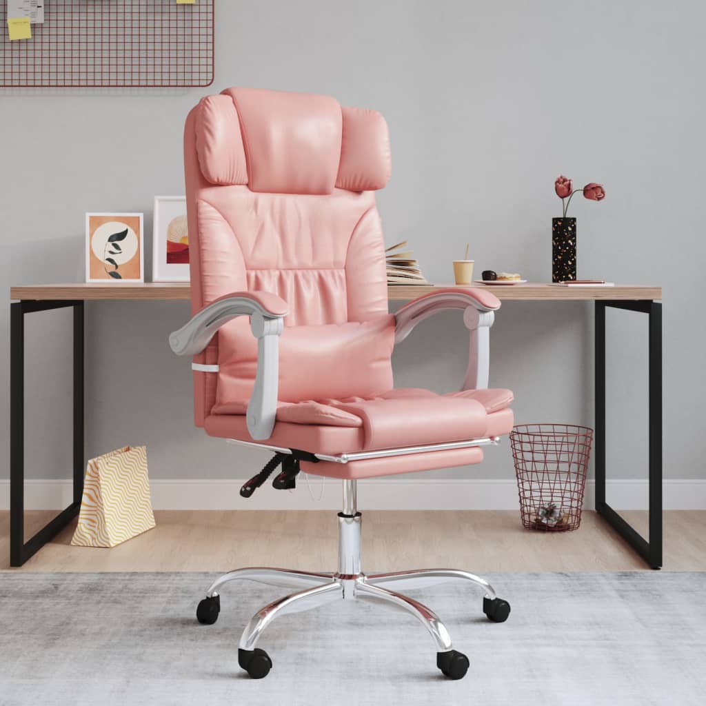 HKH Cadeira de Escritório Reclinável em Couro Artificial - Rosa
