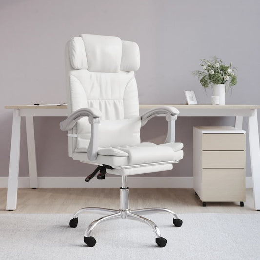 Silla de oficina reclinable HKH de cuero sintético - Blanca