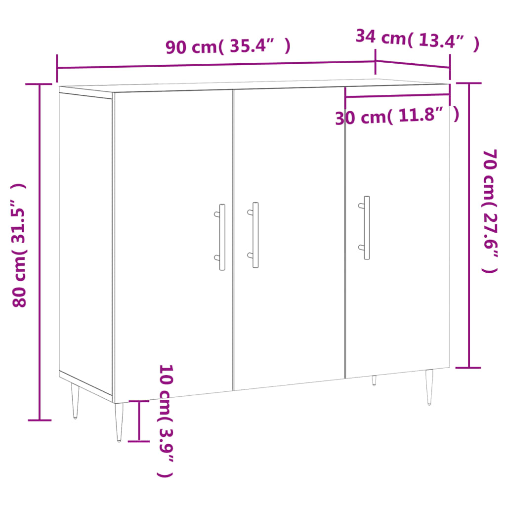 HKH Aparador Moderno em derivados de Madeira, Metal 90 X 34 X 80 Cm - Carvalho Sonoma
