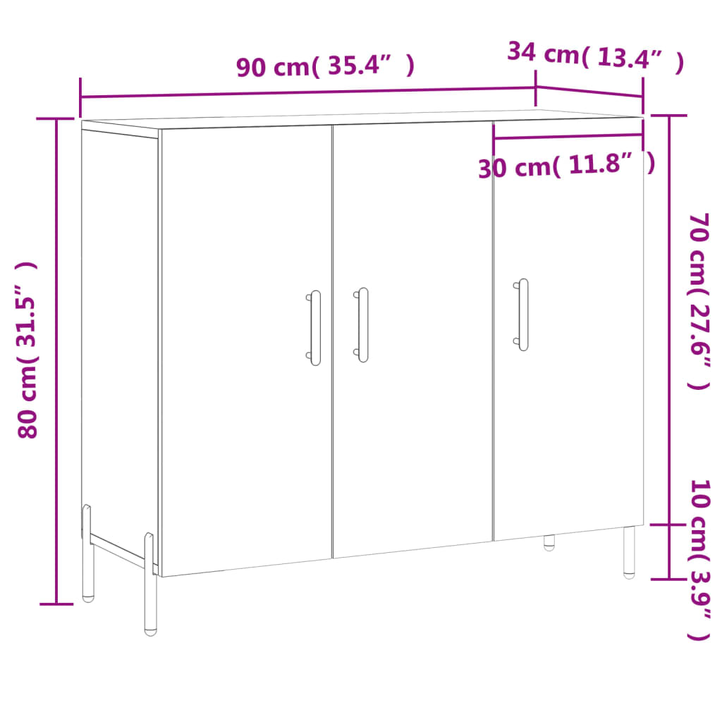 HKH Aparador Moderno em derivados de Madeira, Metal 90 X 34 X 80 Cm - Branco