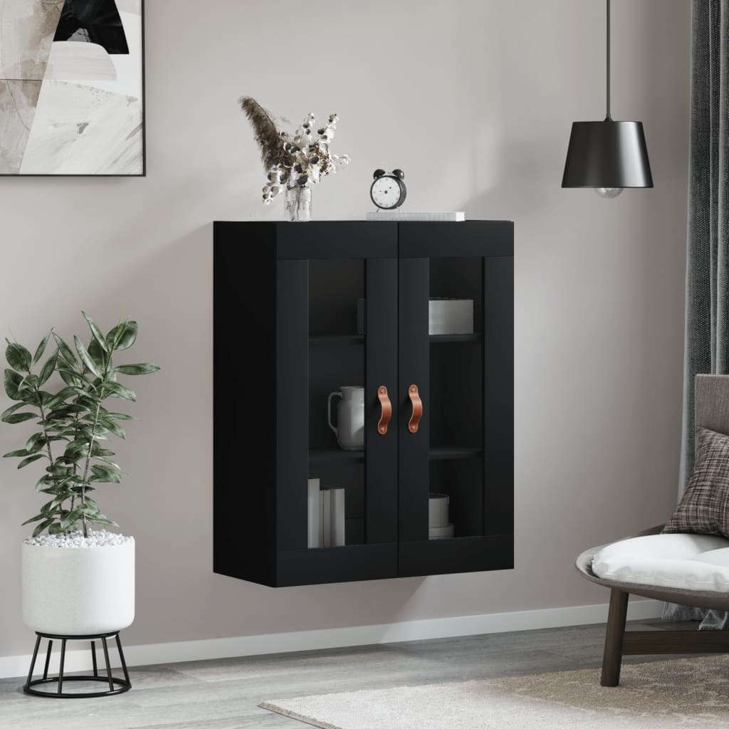 HKH Armario Alto de Pared en derivados de Madera, Vidrio 69,5 X 34 X 90 Cm - Negro