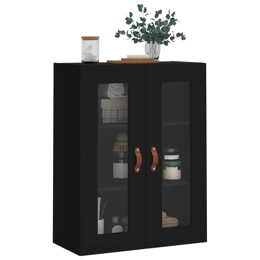 HKH Armário de Parede Alto em derivados de Madeira, Vidro 69,5 X 34 X 90 Cm - Preto