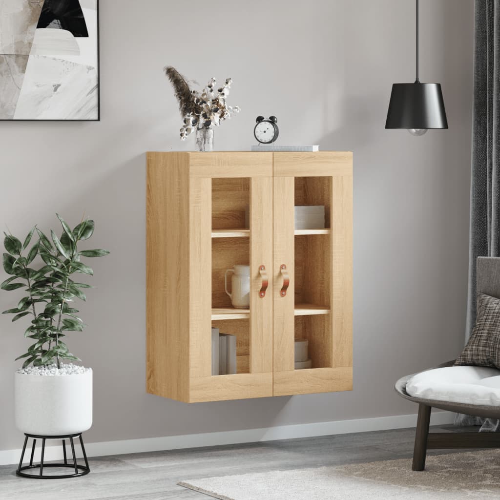HKH Armario de Pared Alto en derivados de Madera, Vidrio 69,5 X 34 X 90 Cm - Roble Sonoma