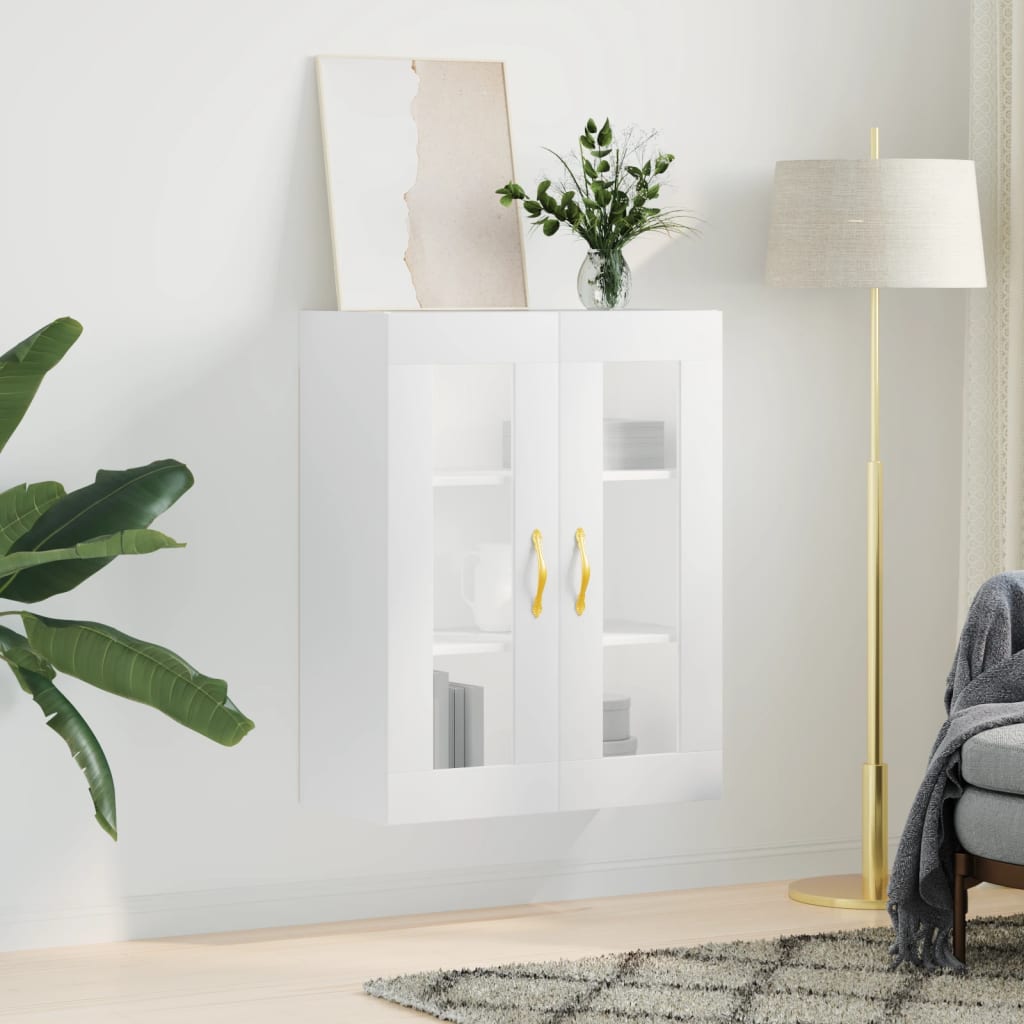 HKH Armario alto de pared en derivados de madera, cristal 69,5 X 34 X 90 Cm - Blanco