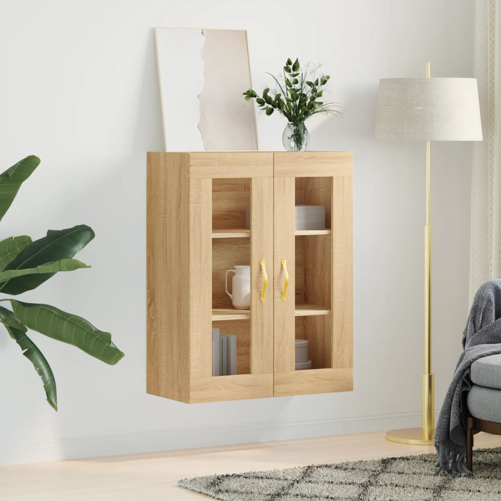 HKH Armario de Pared Alto en derivados de Madera, Vidrio 69,5 X 34 X 90 Cm - Roble Sonoma