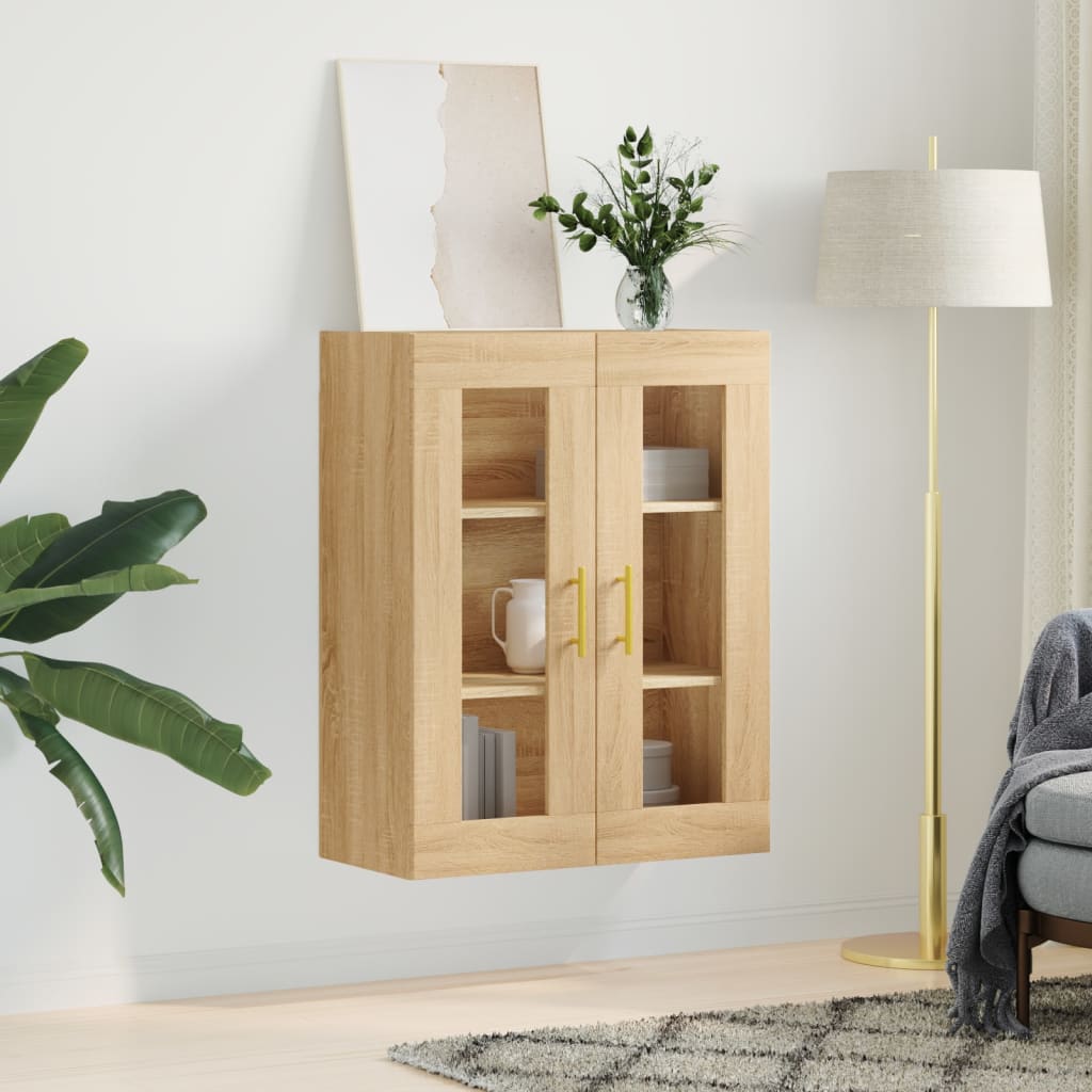 HKH Armario de Pared Alto en derivados de Madera, Vidrio 69,5 X 34 X 90 Cm - Roble Sonoma