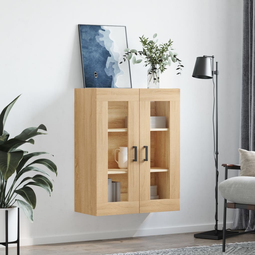 HKH Armario de Pared Alto en derivados de Madera, Vidrio 69,5 X 34 X 90 Cm - Roble Sonoma