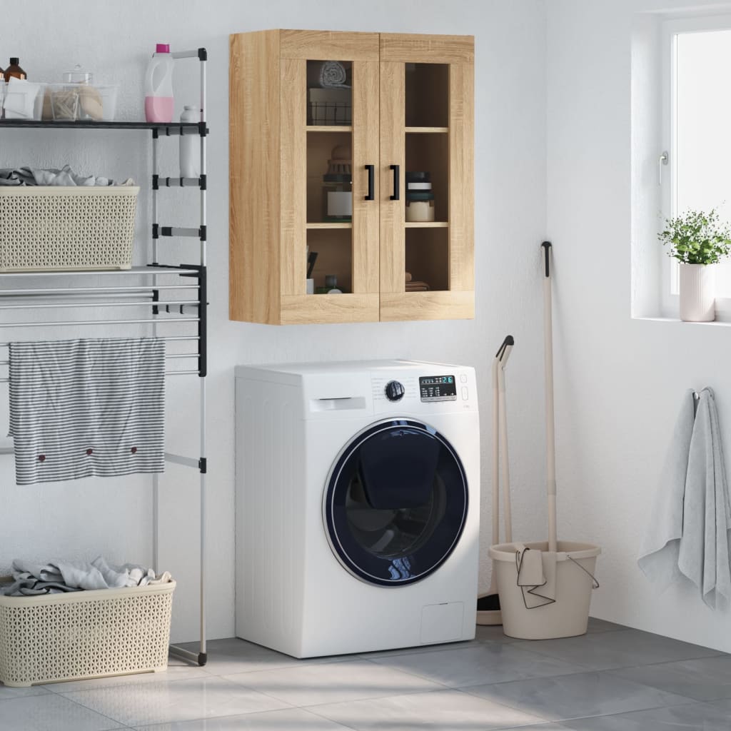 HKH Armario de Pared Alto en derivados de Madera, Vidrio 69,5 X 34 X 90 Cm - Roble Sonoma