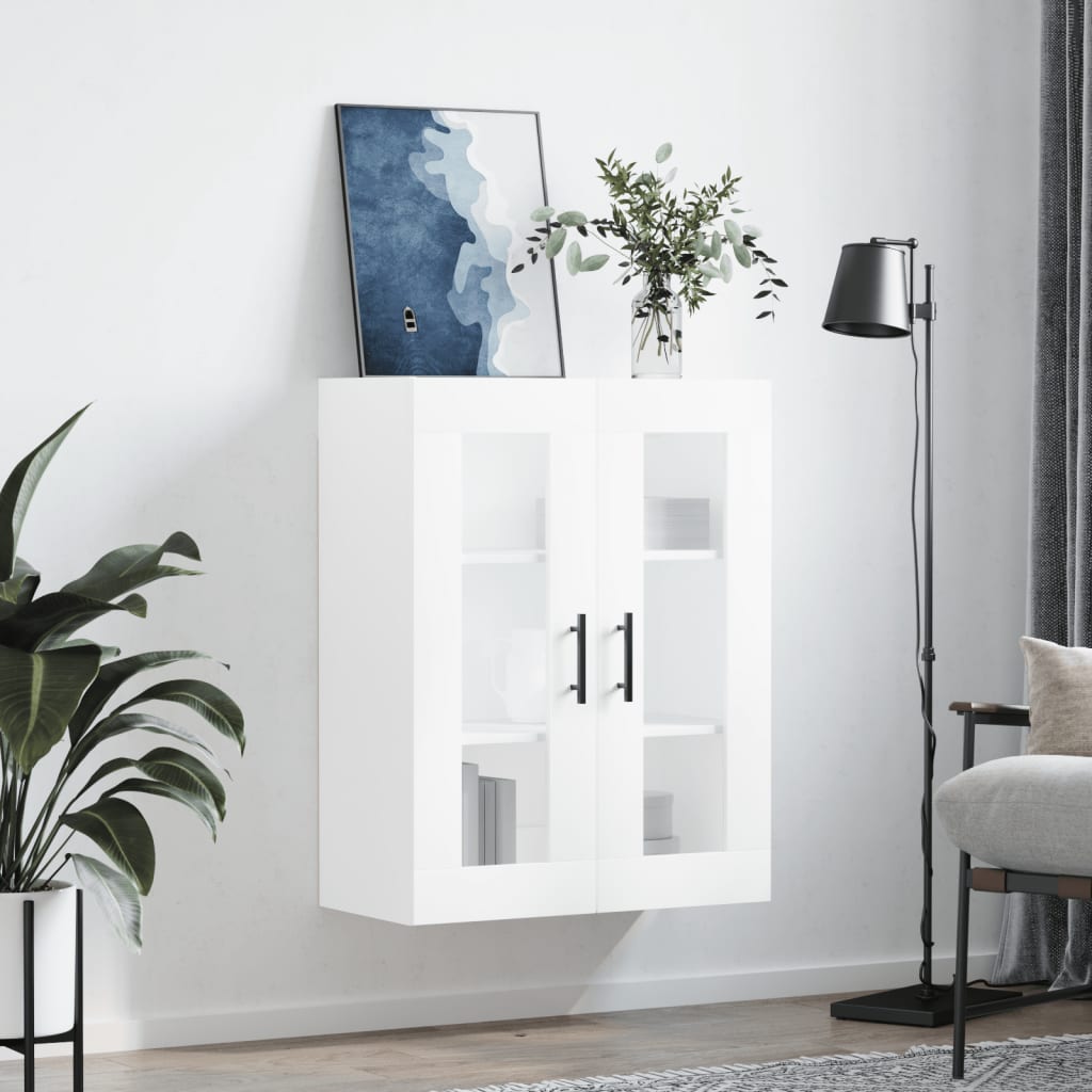 HKH Armario alto de pared en derivados de madera, cristal 69,5 X 34 X 90 Cm - Blanco
