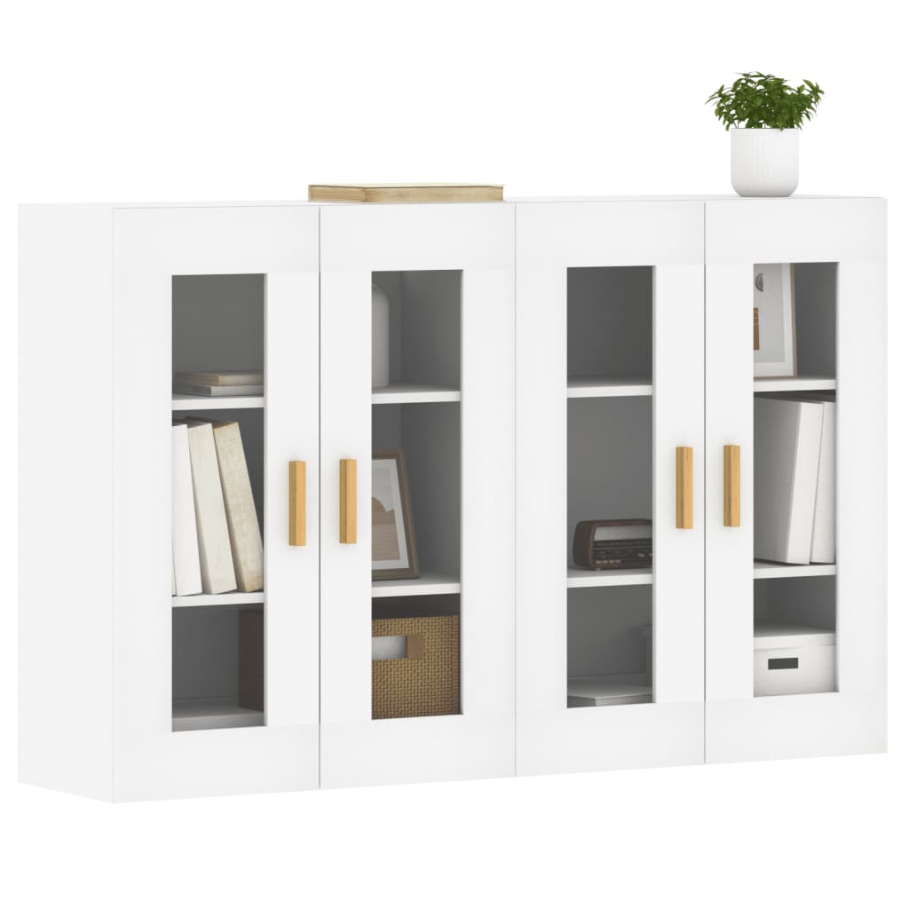 HKH Muebles de Pared de 2 Piezas Altos en Madera Procesada, Madera de Eucalipto Maciza, Vidrio 69,5 X 34 X 90 Cm - Blanco