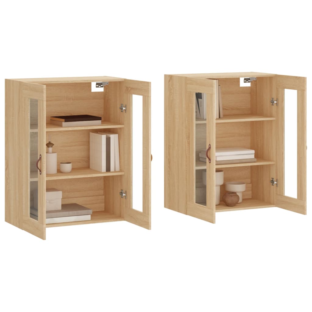 HKH Muebles de pared 2 piezas Alto en derivados de Madera, Vidrio 69,5 X 34 X 90 Cm - Roble Sonoma