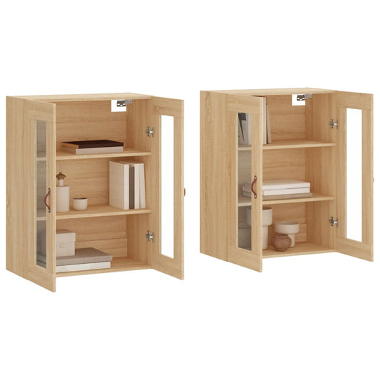 HKH Muebles de pared 2 piezas Alto en derivados de Madera, Vidrio 69,5 X 34 X 90 Cm - Roble Sonoma