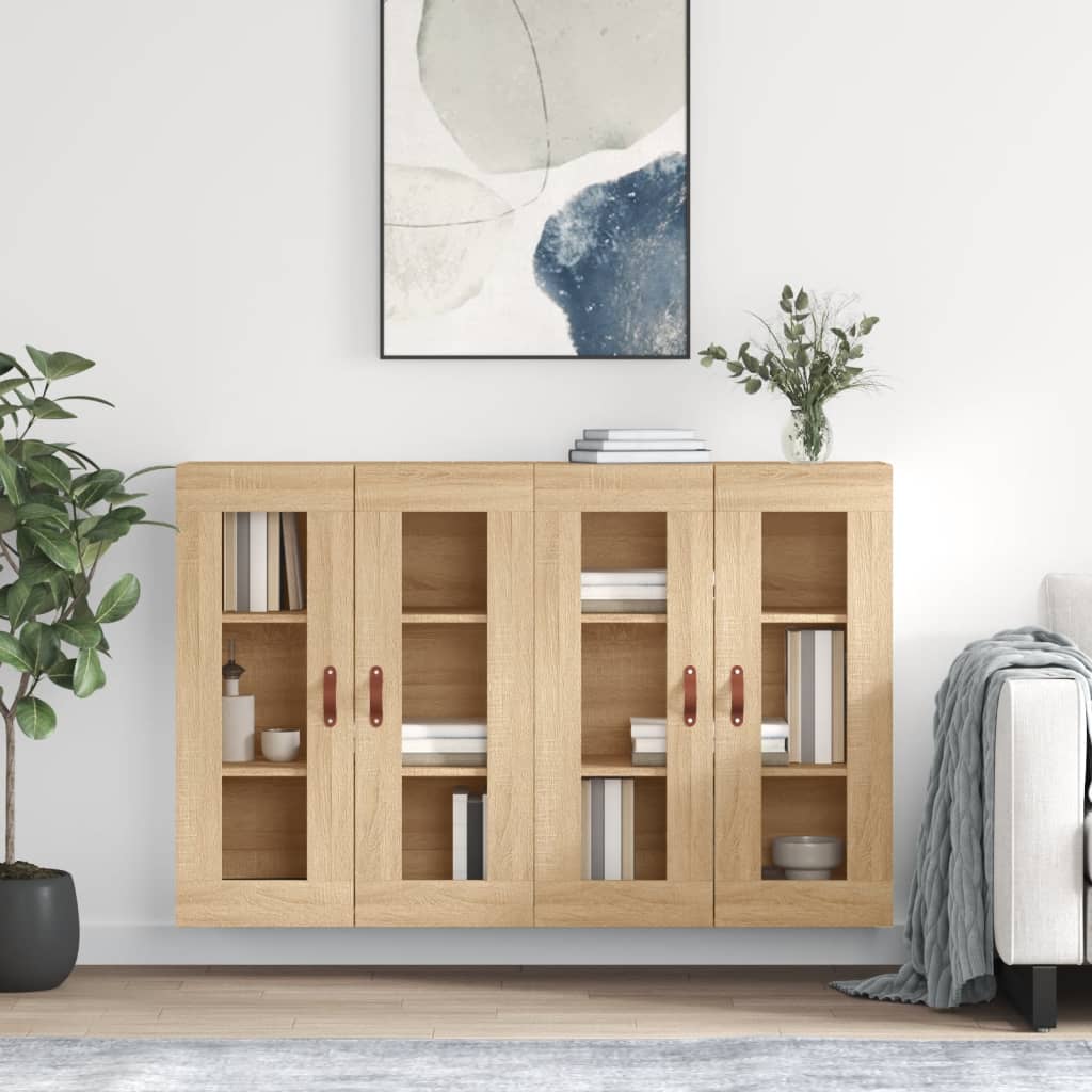 HKH Muebles de pared 2 piezas Alto en derivados de Madera, Vidrio 69,5 X 34 X 90 Cm - Roble Sonoma
