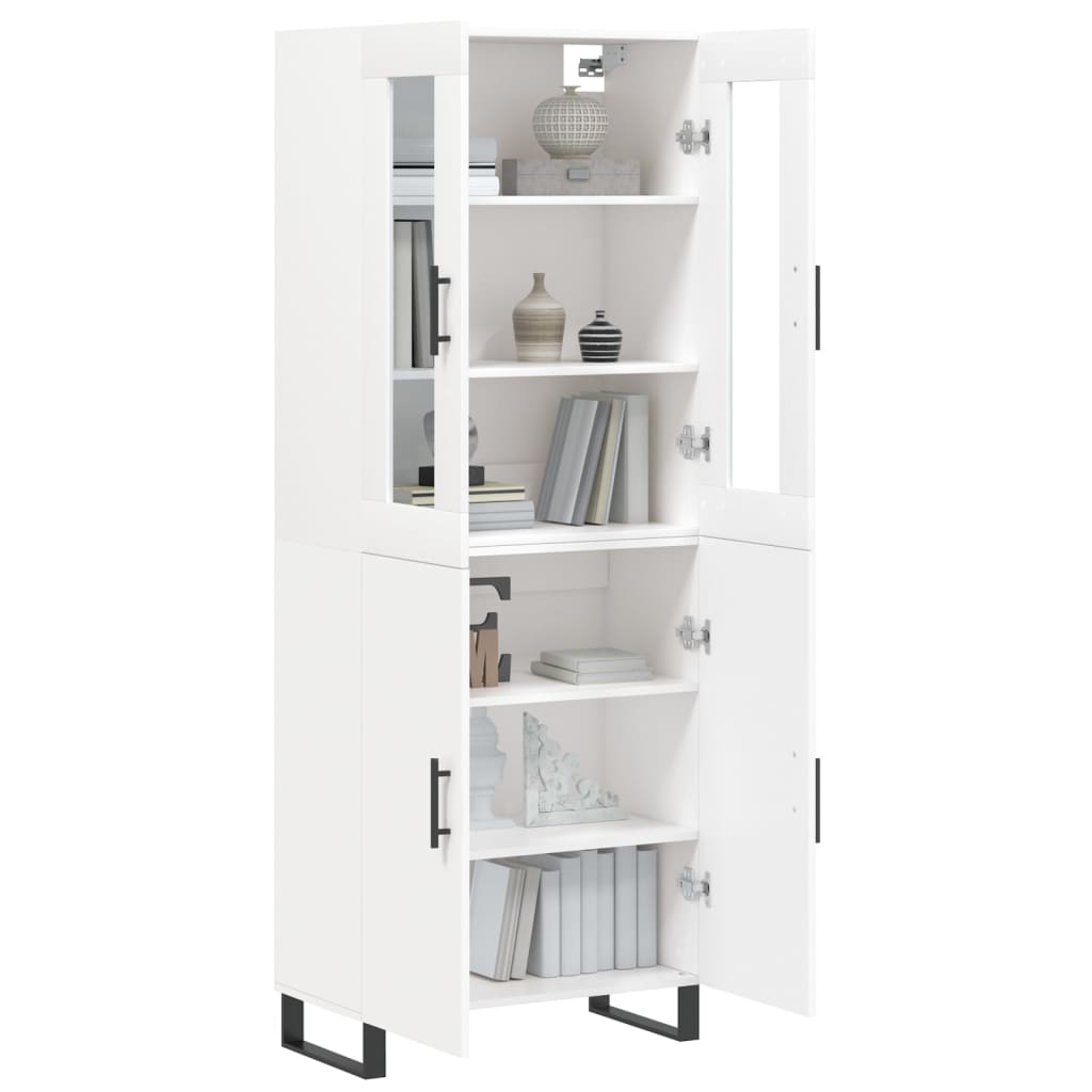 HKH Armario Alto de Madera Procesada, Metal, Cristal 69,5 X 34 X 180 Cm - Blanco