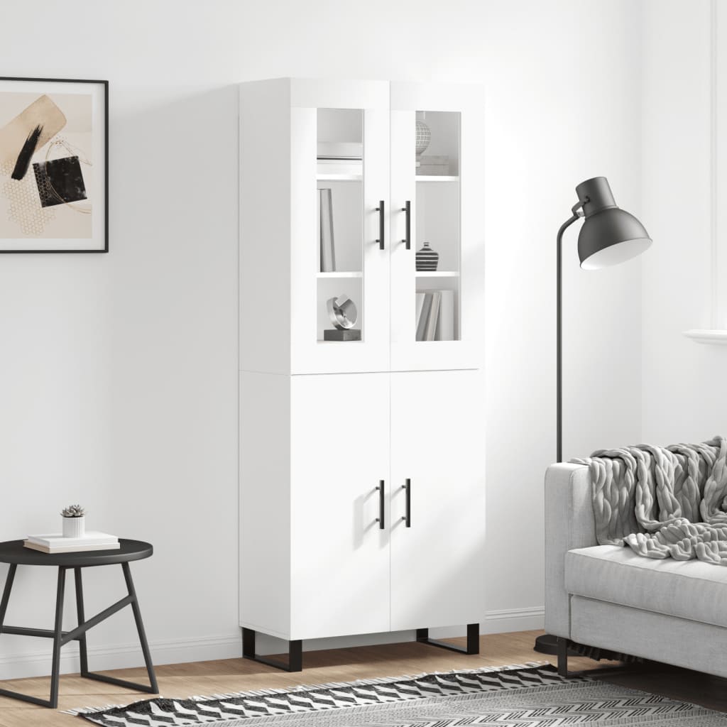 HKH Armario Alto de Madera Procesada, Metal, Cristal 69,5 X 34 X 180 Cm - Blanco
