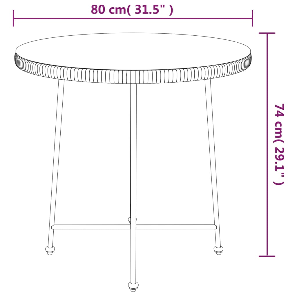 HKH Mesa de Jantar Ã˜80 Cmâ Vidro Temperado e Aço - Marrom