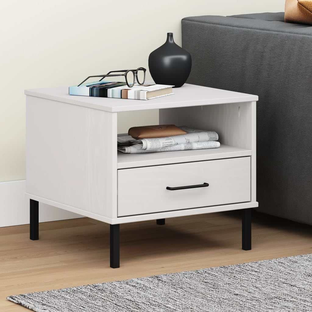 HKH Mesita de Noche con Patas Macizas Oslo en Metal - Blanco