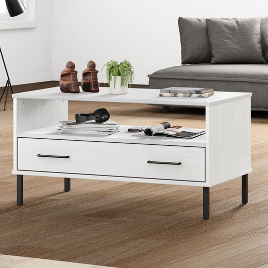 Mesa de Centro HKH Oslo Blanca con Patas de Metal en Madera Maciza