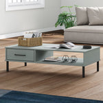 HKH Mesa de Centro com Pernas de Pinho Maciço Oslo Cinzento em Metal