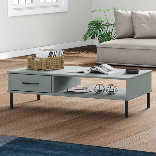 Mesa de Centro HKH con Patas de Pino Macizo Oslo Gris Metálico