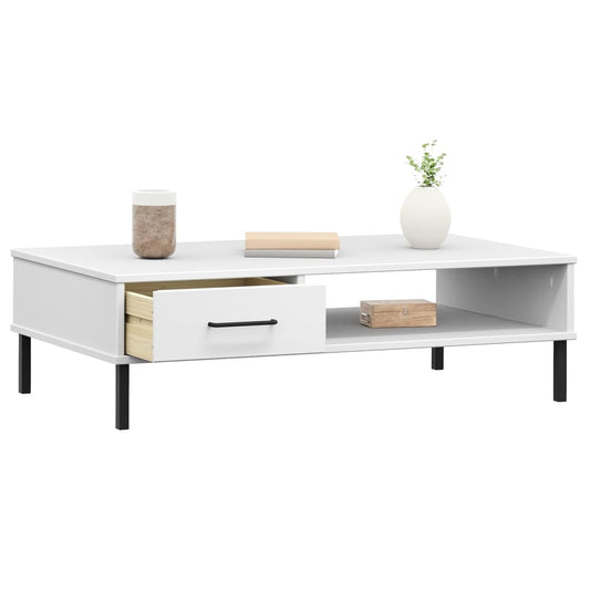 HKH Mesa de Centro con Patas de Pino Macizo Oslo Blanco en Metal