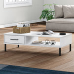 HKH Mesa de Centro com Pernas de Pinho Maciço Oslo Branco em Metal