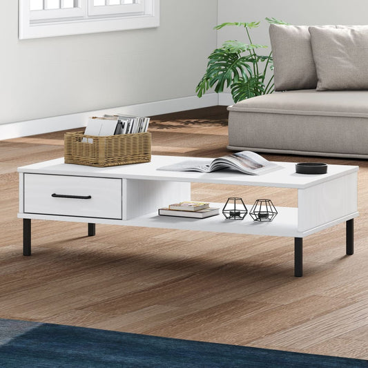 HKH Mesa de Centro con Patas de Pino Macizo Oslo Blanco en Metal