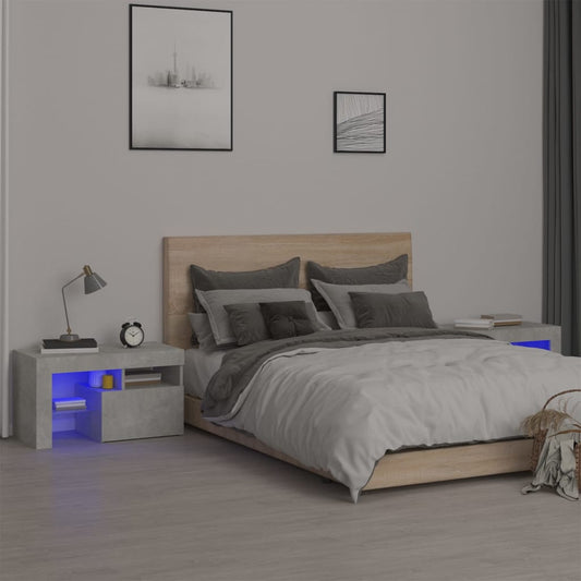 HKH Conjunto de 2 Mesas de Cabeceira com Luz Led - Cinza Cimento
