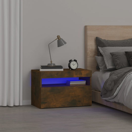 HKH Mesa de Cabeceira com Leds Fumado em Carvalho