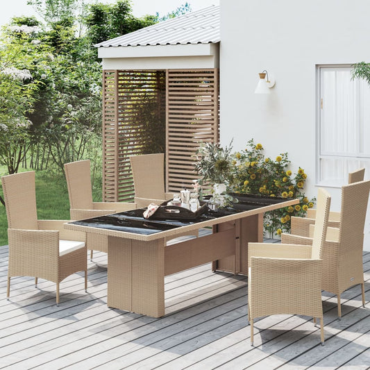 HKH Mesa de Jardim C/ Tampo de Vidro Vime Pe/vidro Temperado - Bege