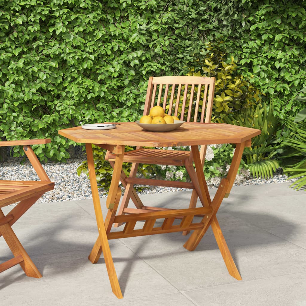 HKH Mesa de Jardim Dobrável 90x75 Cm Madeira de Acácia Maciça - Marrom
