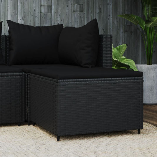 HKH Apoio de Pés para Jardim com Almofadão Vime Pe - Preto