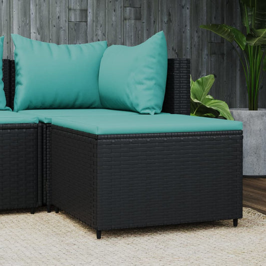 HKH Apoio de Pés para Jardim com Almofadão Vime Pe - Preto